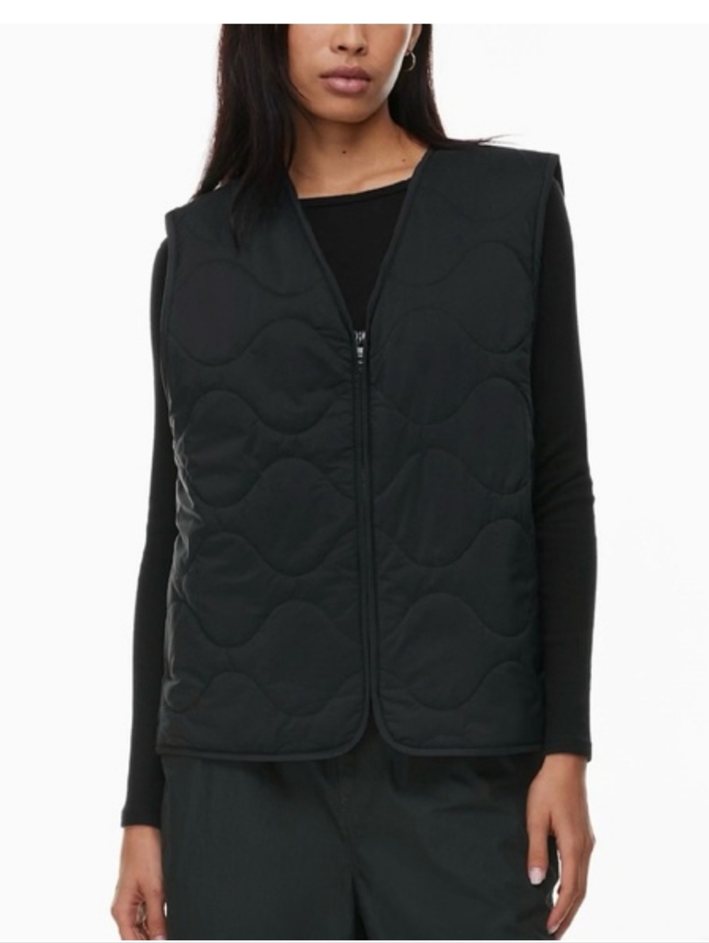 TNA Black Quilted Sleeveless Zip Vest